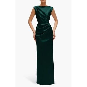 NEW After Six Womens XL 6899 Pleated Charmeuse Gown Dress Evergreen